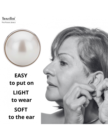 Traveller Clip-on Earrings - Platinum Plated - Pearl - 20 mm - White - 194297