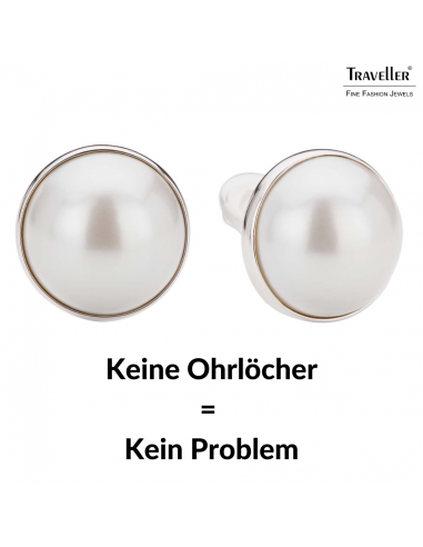 Traveller Ohrclips - Platiniert - Perle - 20 mm - Weiß - 194297