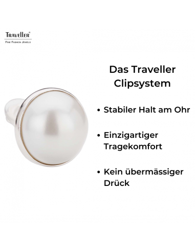 Traveller Ohrclips - Platiniert - Perle - 20 mm - Weiß - 194297