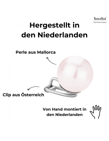 Traveller Ohrclips - Silberfarbe - Perle - 14 mm - Hellrosa - Platiniert - 702114