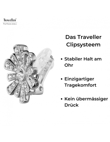 Traveller Ohrclip - Silberfarben - Kristalle - Platiniert - Blumenförmig - Ø 15mm - 157602