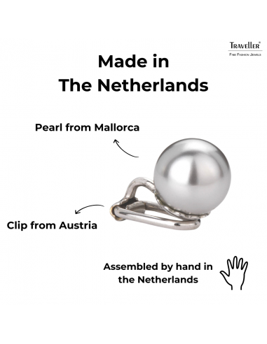 Traveller Clip-on Earrings - Pearls - 10 mm - Pale grey - Platinum plated - Silver-coloured - 15x10 mm - 710110