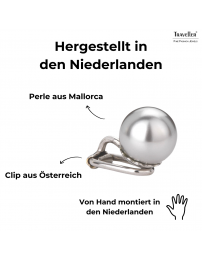 Traveller Ohrclips - Perle - 10 mm - Hellgrau - Platiniert - Silberfarbe - 15x10 mm - 710110