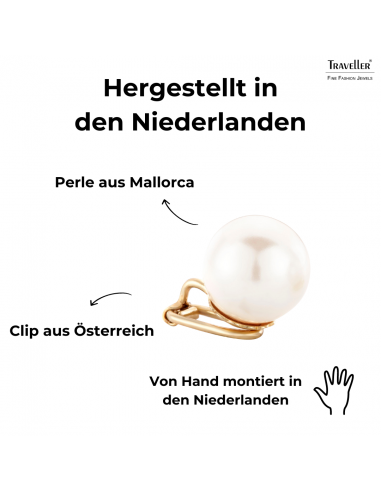 Traveller Ohrclips - Perle - 14 mm - Weiß - 22kt Vegoldet - Goldfarbe - 801014