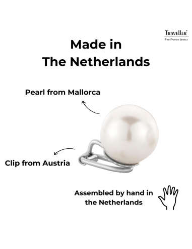 Traveller Clip-on Earrings - Pearls - 14  mm - White - Platinum plated - Silver-coloured - 801114