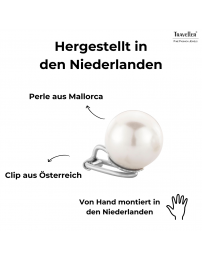 Traveller Ohrclips - Perle - 14  mm - Weiß - Platiniert - Silberfarbe - 801114