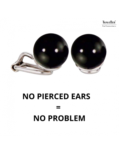 Traveller Clip-on Earrings - Silver Coloured - Pearls - 10 mm - Black - Platinum Plated - 112306
