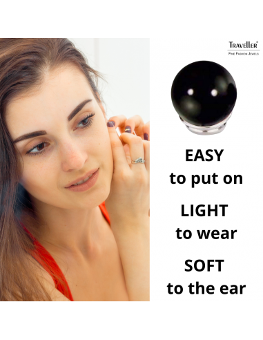 Traveller Clip-on Earrings - Silver Coloured - Pearls - 10 mm - Black - Platinum Plated - 112306