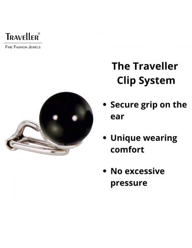 Traveller Clip-on Earrings - Silver Coloured - Pearls - 10 mm - Black - Platinum Plated - 112306