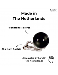 Traveller Clip-on Earrings - Silver Coloured - Pearls - 10 mm - Black - Platinum Plated - 112306