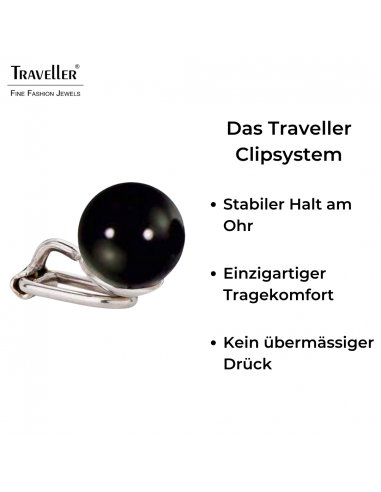 Traveller Ohrclip - Silberfarben - Perle - 10 mm - Schwarz - Platiniert - 112306