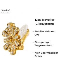 Traveller Ohrclips - 22kt vergoldet - Kristall - Braun Blumenherz - Blumenform - Ø 15mm - 157603