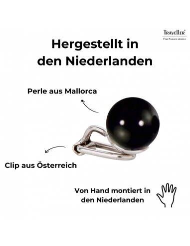 Traveller Ohrclip - Silberfarben - Perle - 10 mm - Schwarz - Platiniert - 112306
