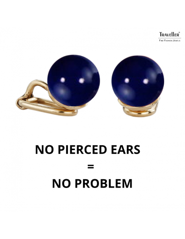 Traveller Clip-on Earrings - 22ct Gold Plated - Pearls - 10 mm - Dark Lapis / Blue - 112307