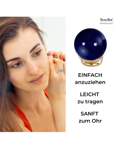 Traveller Ohrclip - 22kt vergoldet - Perle - 10 mm - Dunkelblau - 112307
