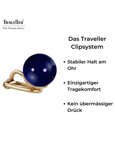 Traveller Ohrclip - 22kt vergoldet - Perle - 10 mm - Dunkelblau - 112307