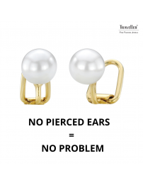 Traveller Clip-on Earrings - Pearls - 8 mm - White - 22ct Gold Plated - 700008