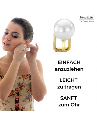 Traveller Ohrclip - Perle - 8 mm - Weiss - 22kt Vergoldet - 700008