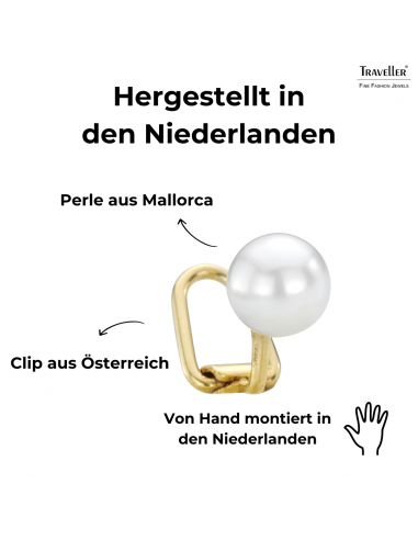 Traveller Ohrclip - Perle - 8 mm - Weiss - 22kt Vergoldet - 700008