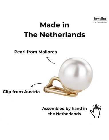 Traveller Clip-on Earrings - Pearls - 12 mm White - 22ct Gold Plated - 700012