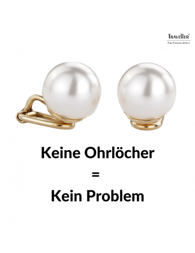 Traveller Ohrclip - Perle - 12 mm - Weiss - 22kt Vergoldet - 700012