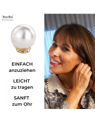 Traveller Ohrclip - Perle - 12 mm - Weiss - 22kt Vergoldet - 700012