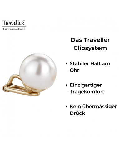 Traveller Ohrclip - Perle - 12 mm - Weiss - 22kt Vergoldet - 700012