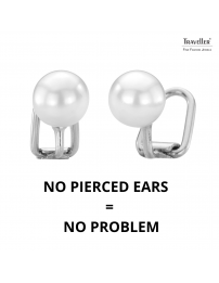 Traveller Clip-on Earrings - Pearls - 8 mm White - Platinum Plated - Silver Coloured - 700108