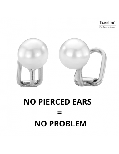 Traveller Clip-on Earrings - Pearls - 8 mm White - Platinum Plated - Silver Coloured - 700108