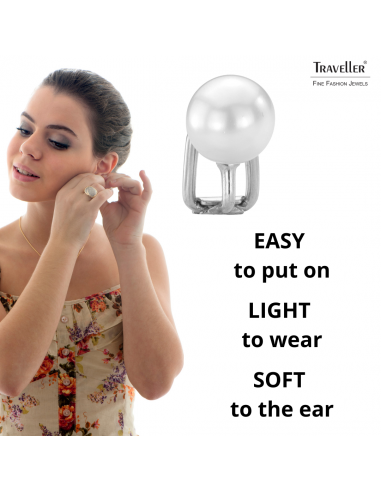 Traveller Clip-on Earrings - Pearls - 8 mm White - Platinum Plated - Silver Coloured - 700108