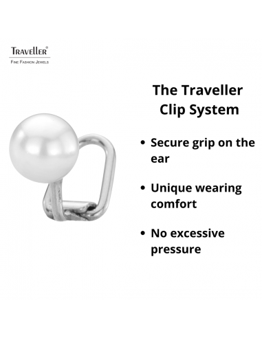 Traveller Clip-on Earrings - Pearls - 8 mm White - Platinum Plated - Silver Coloured - 700108