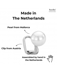 Traveller Clip-on Earrings - Pearls - 8 mm White - Platinum Plated - Silver Coloured - 700108