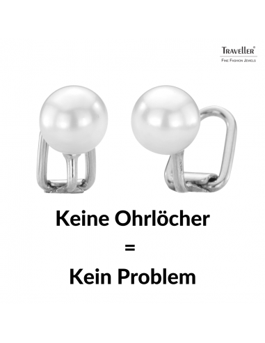 Traveller Ohrclip - Perle - 8 mm - Weiss - Platiniert - Silberfarben - 700108