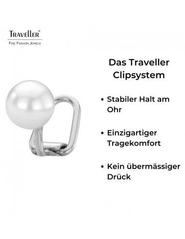 Traveller Ohrclip - Perle - 8 mm - Weiss - Platiniert - Silberfarben - 700108
