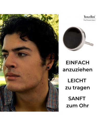 Traveller Ohrstecker - Herren - Edelstahl - Schwarz - Glanz - Ø 8mm - 181249
