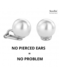 Traveller Clip-on Earrings - Pearls - 12 mm - White - Platinum plated - Silver Coloured - 700112