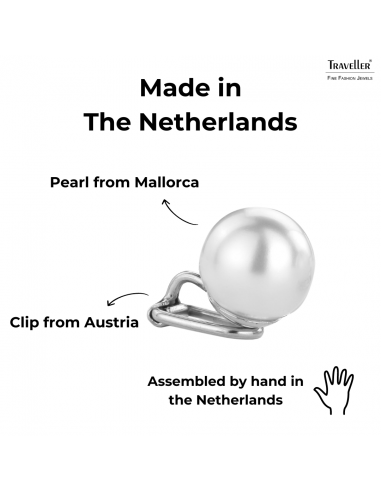 Traveller Clip-on Earrings - Pearls - 12 mm - White - Platinum plated - Silver Coloured - 700112