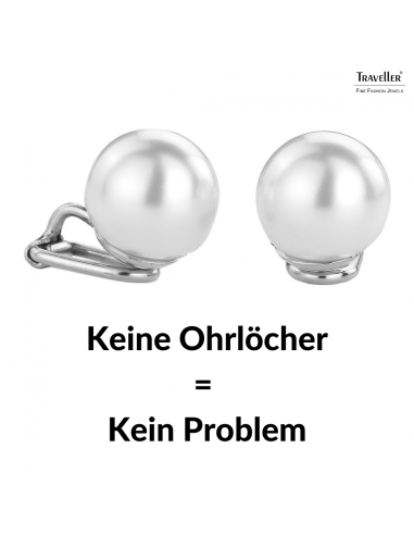 Traveller Ohrclip - Perle - 12 mm - Weiss - Platiniert - Silberfarben - 700112