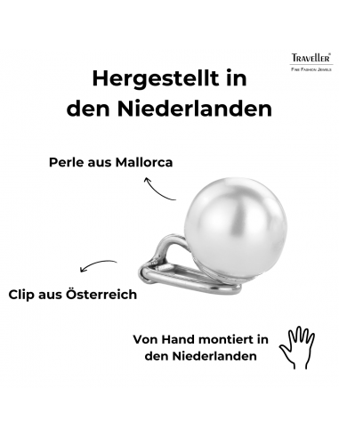 Traveller Ohrclip - Perle - 12 mm - Weiss - Platiniert - Silberfarben - 700112