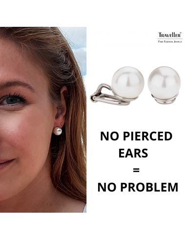 Traveller Clip-on Earrings - Pearl - 10 mm - White - Platinum Plated - Silver Coloured - 700110