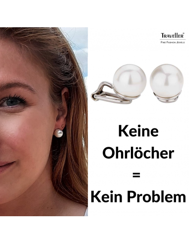 Traveller Ohrclip - Perle - 10 mm - Weiss - Platiniert - Silberfarben - 700110