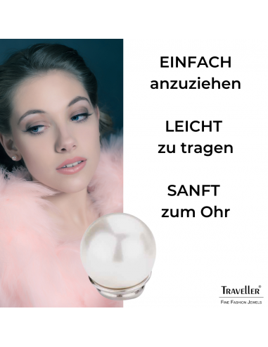 Traveller Ohrclip - Perle - 10 mm - Weiss - Platiniert - Silberfarben - 700110