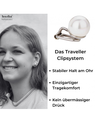 Traveller Ohrclip - Perle - 10 mm - Weiss - Platiniert - Silberfarben - 700110