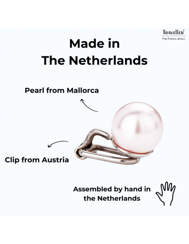 Traveller Clip-on Earrings - Pearls - 10 mm - Pale Pink - Platinum plated - Silver-coloured - 15x10 mm - 702110