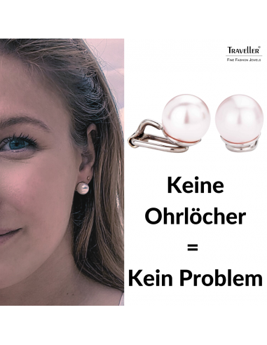 Traveller Ohrclips - Perle - 10 mm - Rosa - Platiniert - Silberfarbe - 15x10 mm - 702110