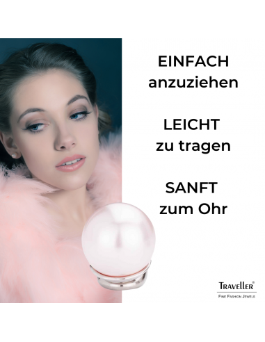 Traveller Ohrclips - Perle - 10 mm - Rosa - Platiniert - Silberfarbe - 15x10 mm - 702110