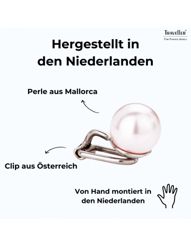 Traveller Ohrclips - Perle - 10 mm - Rosa - Platiniert - Silberfarbe - 15x10 mm - 702110