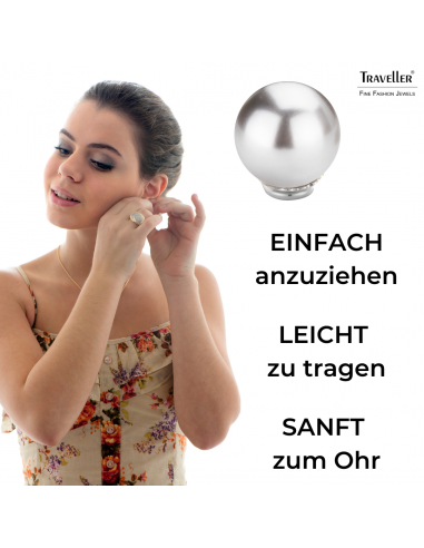 Traveller Ohrclips - Silberfarbe - Perle - 14 mm - Grau - Platiniert - 710114