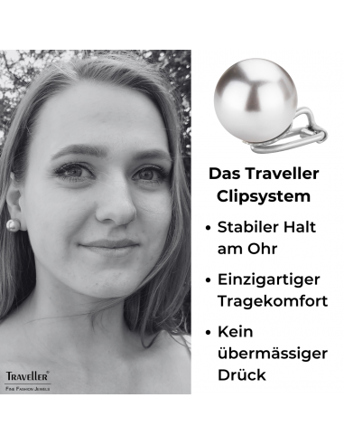 Traveller Ohrclips - Silberfarbe - Perle - 14 mm - Grau - Platiniert - 710114