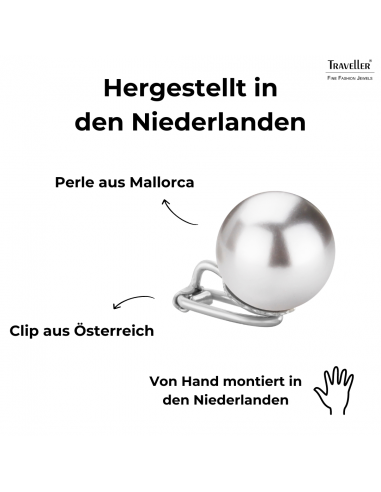 Traveller Ohrclips - Silberfarbe - Perle - 14 mm - Grau - Platiniert - 710114